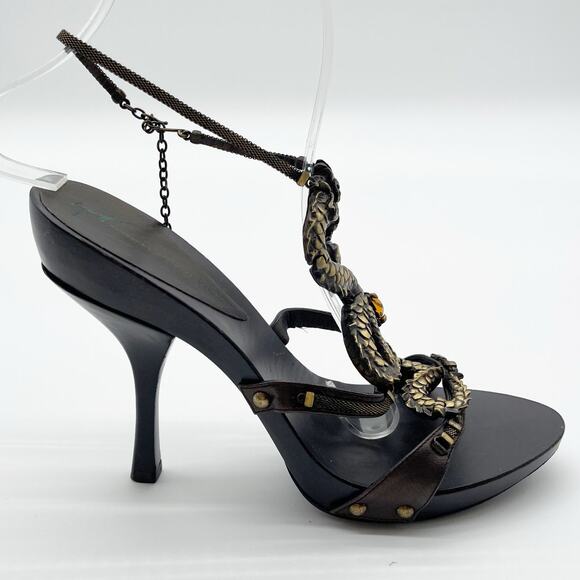 Giuseppe Zanotti Vicini Vintage Dragon Embellished Leather Heeled Sandals IT 36 - Picture 4 of 13